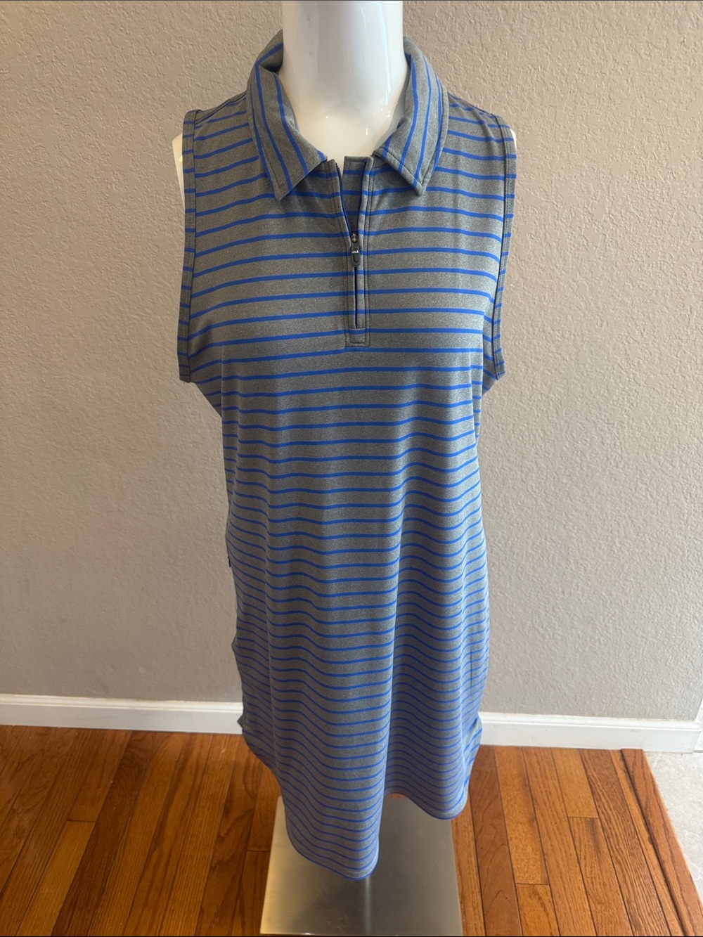 Lole Striped Sleeveless Polo Dress in Gray and Blue‎